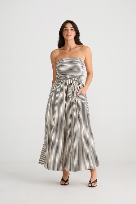 Avalon Dress  -White & Black Stripe