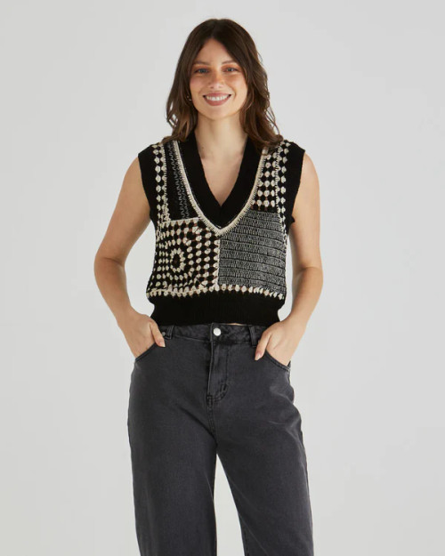 Erika Crochet Vest - Black & White