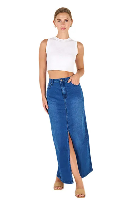 Denim Skirt Maxi Length - Dark Denim