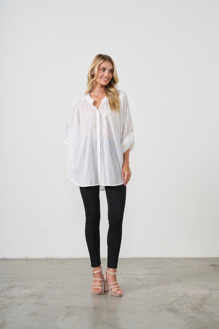 Flower Embroidery Shirt - White