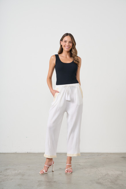 Embroidery & Sequin Pant - White