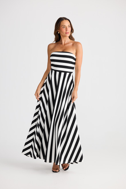 Thandie Strapless Dress - Black Wide Stripe