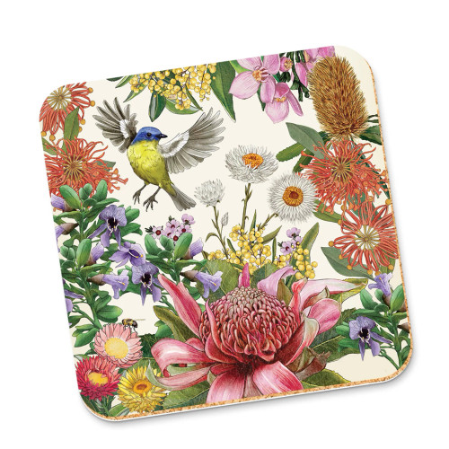 Corky Coaster - Botanical Blooms Bird