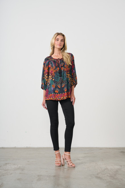 Tie Neckline Top - Tropical Black