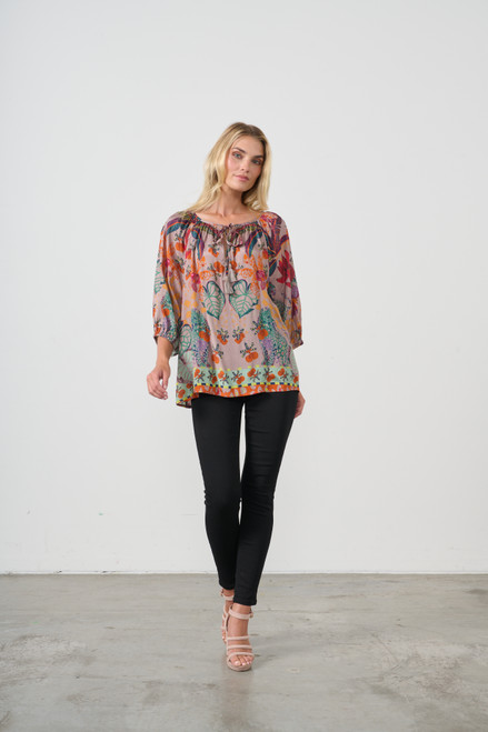 Tie Neckline Top - Tropical Mushroom