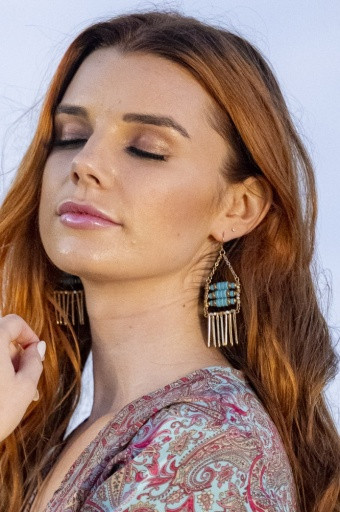 Gold Bar Earring with Turquoise