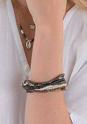 Multi Strand Leather Bead Bracelet - Black & Choc