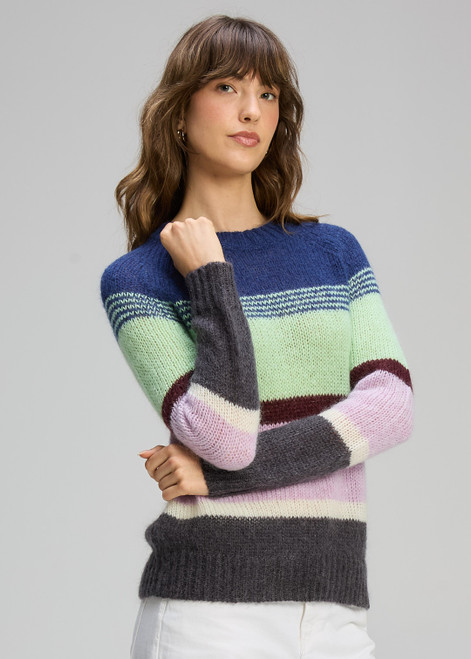 Kid Mohair Lines Crew - Lilac Mist