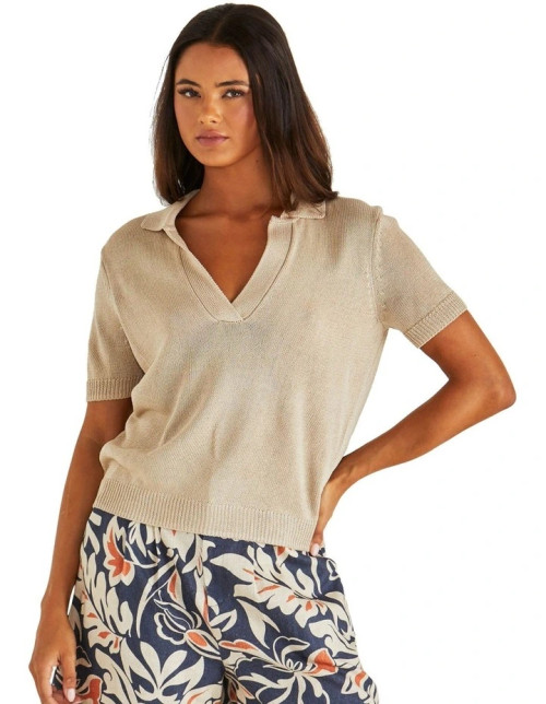 Abbie Knit Polo - Fawn