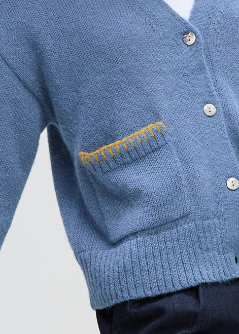 Boxy Detail Cardigan - Blue Stone