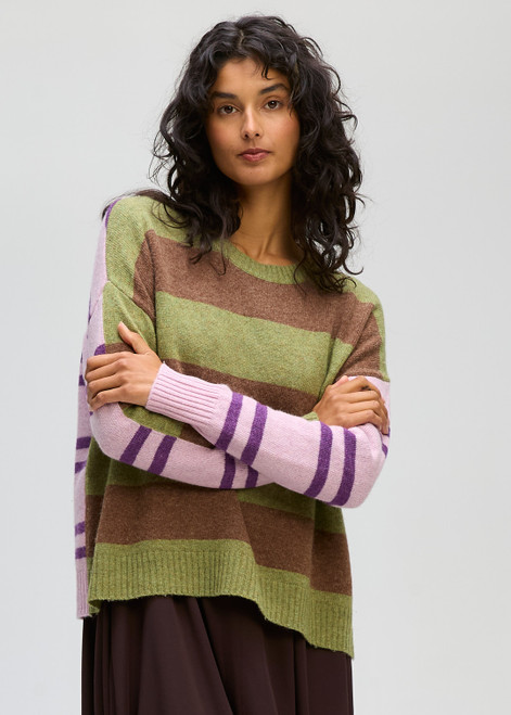 Groove Stripe Crew Jumper - Olive