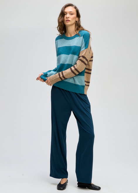 Groove Stripe Crew Jumper - Teal