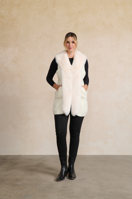 Special Knit Design Long Vest - Cream