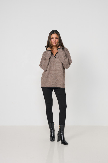 Woollahra Knit Collared Jumper - Walnut