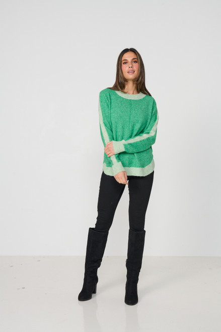Scoop Hem Contrast Ribbing Jumper - Lime