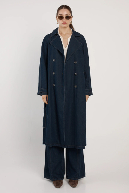 Koa Denim Trench Coat - Indigo