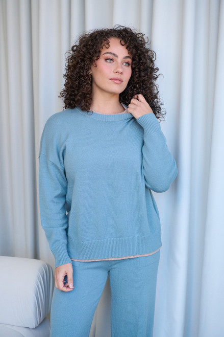 Colour Pop Neck & Hem Jumper - Sky