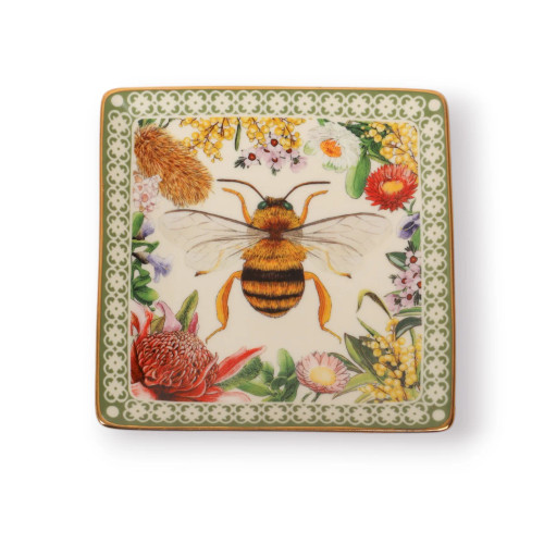 Trinket Tray Square - Botanical Blooms Bee
