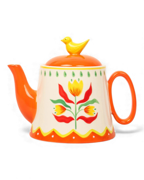 Retro Folk Stoneware - Hand Painted Teapot