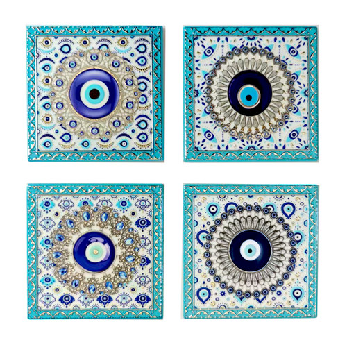 Corfu Aqua Blue Square Coaster - Set of 4