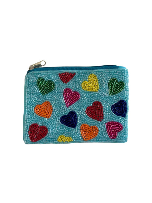 Beaded Coin Purse - Heart Rainbow