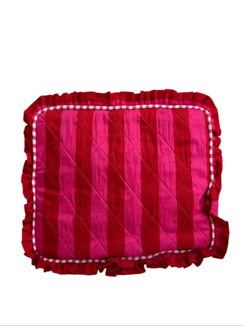 Large Cosmetic Bag - Havana Red Pink Stripe Frill