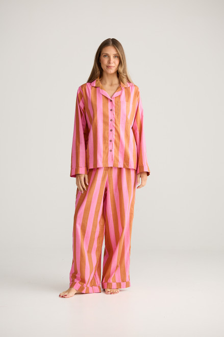 Salutation Pyjama Set - Pink w Bronze Stripe