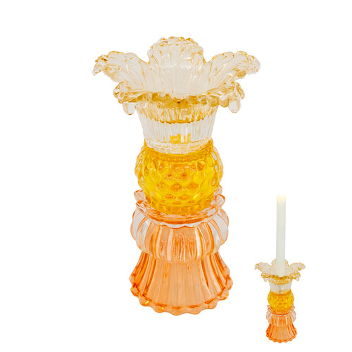 Myrtle Glass Flower Candle Holder - Orange/Yellow