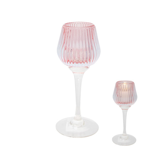 Amelia Glass Ribbed Votive Pink - Med