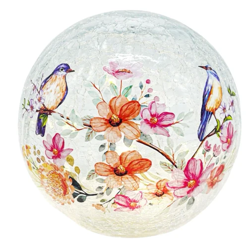 Quincy Glass Led Lamp - Crackle Flower Ball