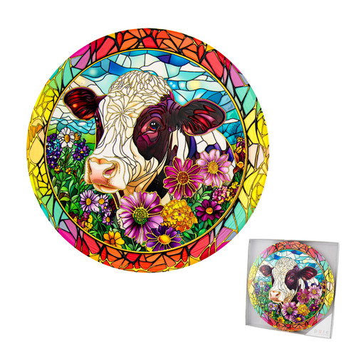 Jericho Ceramic Trivet Round Cow - Wht/Brn