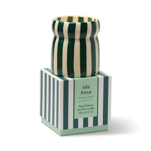 Cabana Striped Candle Teal - Isla Fresa (Strawberry Fennel)