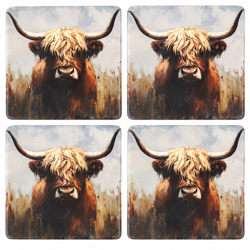 Moo-d Maker Highland Cow Resin Coasters – Set of 4
