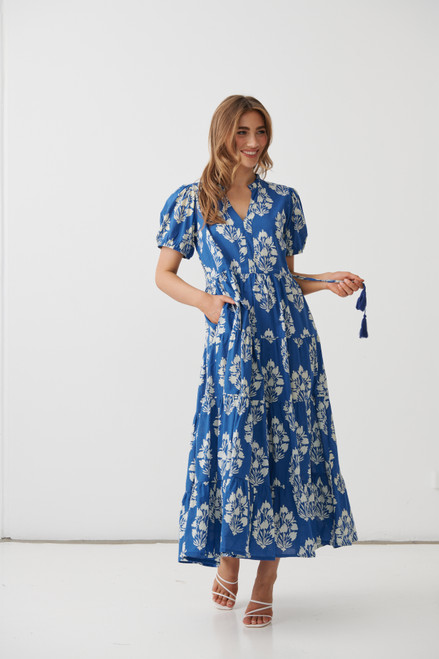 Maxi Dress Drawstring Waist - Lapis Floral