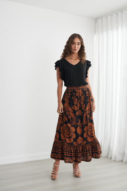 Print Frill Skirt - Copper