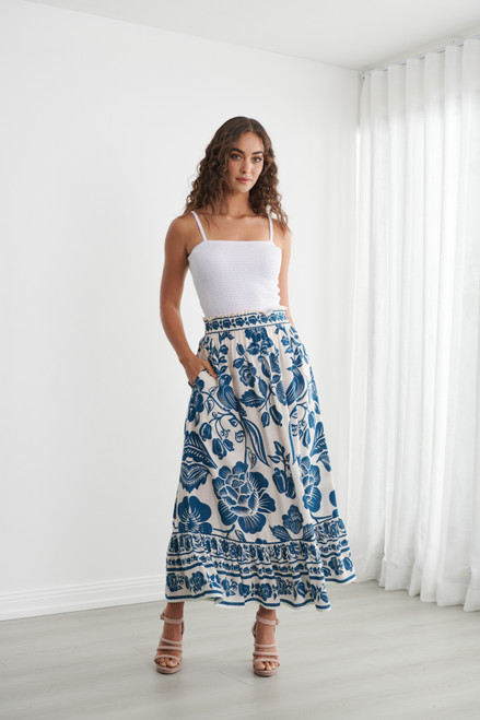 Print Frill Skirt - Blue
