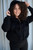 Fluffy Zip Through Hoodie with Rib Sleeves - Black