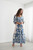 Print Maxi Dress w/Bishop Sleeves - Blue