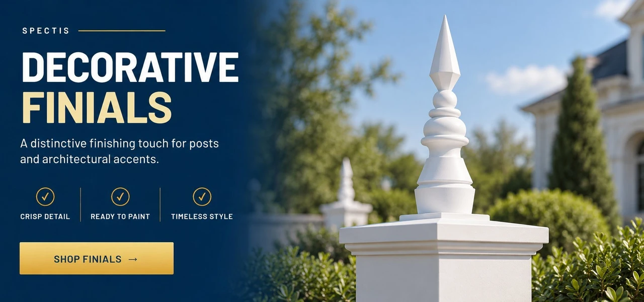 Spectis decorative finials for posts, gables and rooftops. Shop finials.