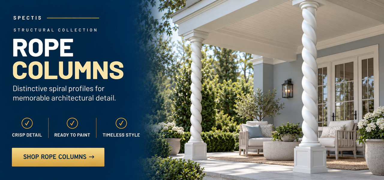Spectis rope structural columns: load-bearing twisted rope columns, ready to paint. Shop rope structural columns below.