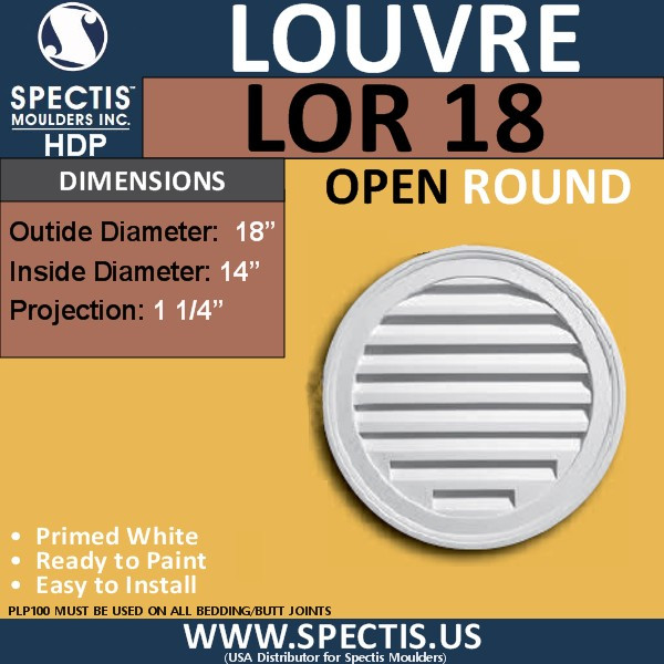 Spectis Moulders LOR18 Round Gable Louver Vent Open 18 inch Diameter