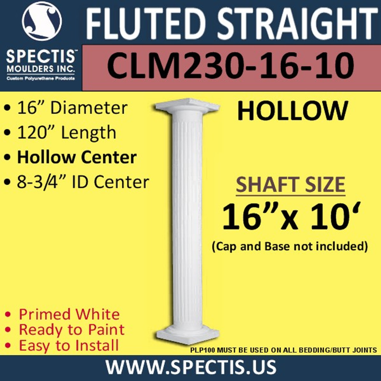 CLM2301610 Fluted Straight Column 16" x 120" Spectis Moulders