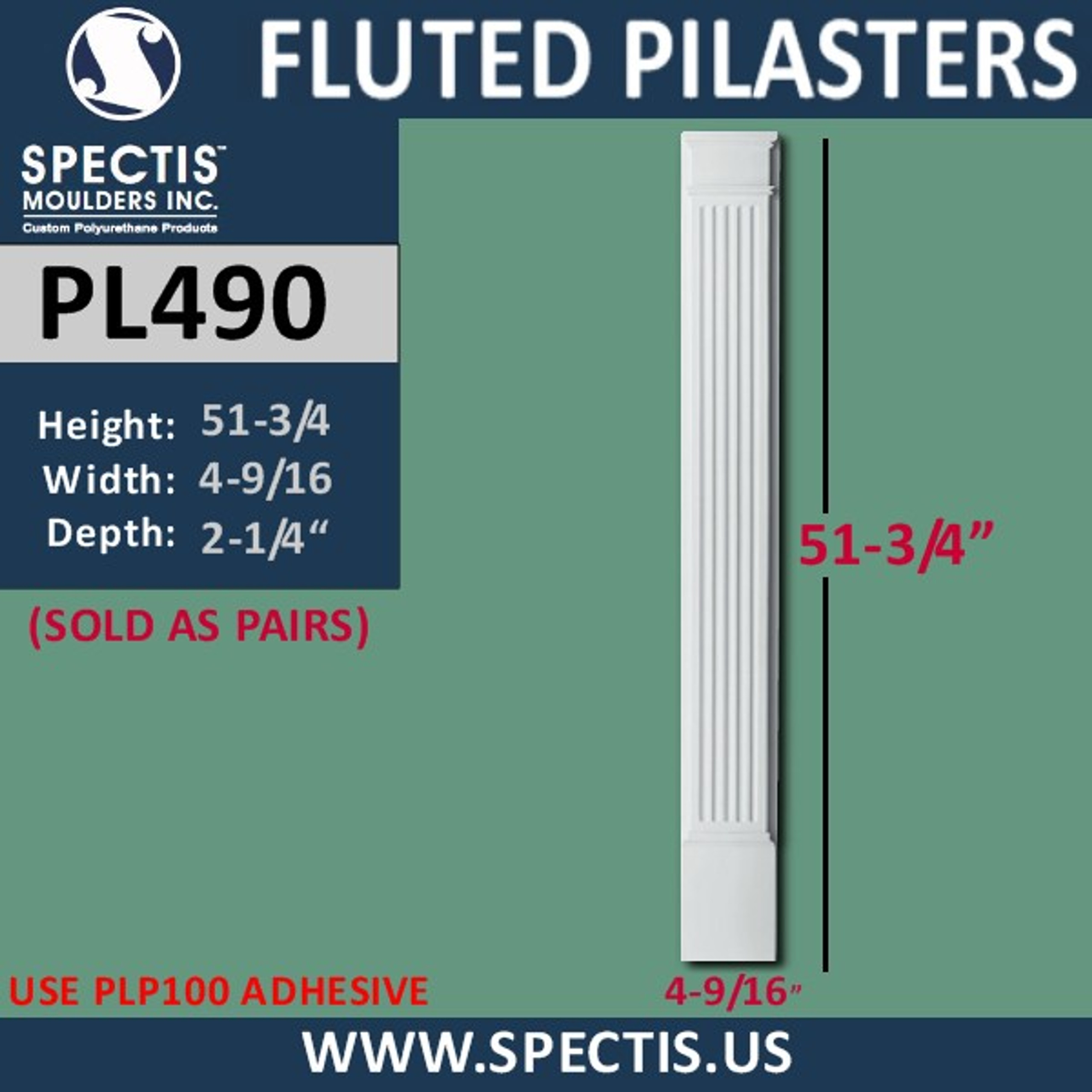PL3100LF Long Fluted Pilasters from Spectis 4 1/4" x 100"