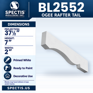 BL2552 Ogee Rafter Tail, Spectis polyurethane rafter tail, 37 1/2 in projection x 7 in high x 2 in wide