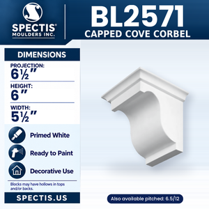 BL2571 Capped Cove Corbel, Spectis polyurethane corbel, 6 1/2 in projection x 6 in high x 5 1/2 in wide