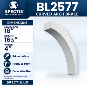 BL2577 Curved Arch Brace, Spectis polyurethane brace, 18 in projection x 16 1/2 in high x 4 in wide