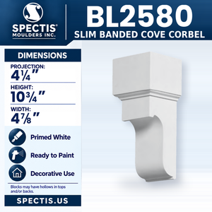 BL2580 Slim Banded Cove Corbel, Spectis polyurethane corbel, 4 1/4 in projection x 10 3/4 in high x 4 7/8 in wide