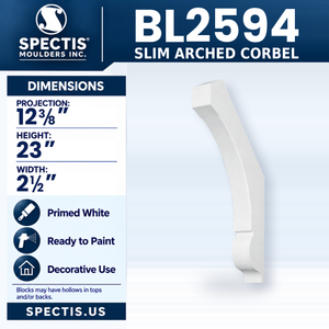 BL2594 Slim Arched Corbel, Spectis polyurethane corbel, 12 3/8 in projection x 23 in high x 2 1/2 in wide