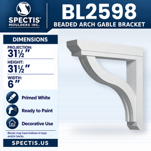 BL2598 Beaded Arch Gable Bracket, Spectis polyurethane bracket, 31 1/2 in projection x 31 1/2 in high x 6 in wide