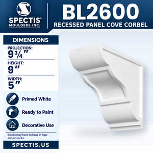BL2600 Recessed Panel Cove Corbel, Spectis polyurethane corbel, 9 3/4 in projection x 9 in high x 5 in wide